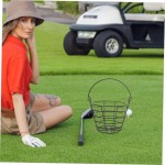 Golf Basket Golf Ball Holder Dark Green Iron Storage Basket for Outdoor Training Compatible with Golf Balls and Clubs